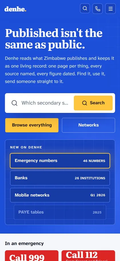 Denhe home: search, and the newest records such as emergency numbers, banks and mobile networks