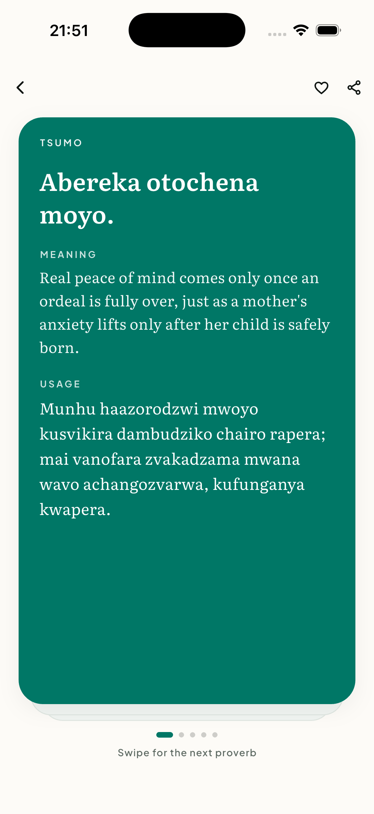 A Shona proverb card in the Kwaunobva app